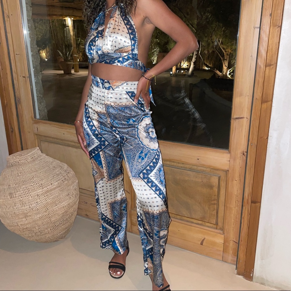 Two piece top and bottom satin set